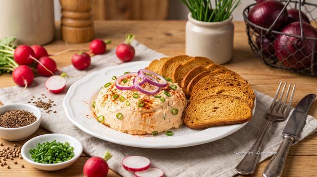 Obatzda mit knusprigen Brotchips aus der Heißluftfritteuse