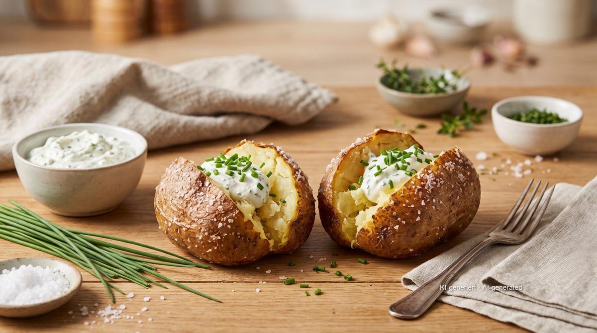 Gepofte aardappel uit de airfryer – Recept en afbeelding gemaakt met AI, redactioneel gecontroleerd