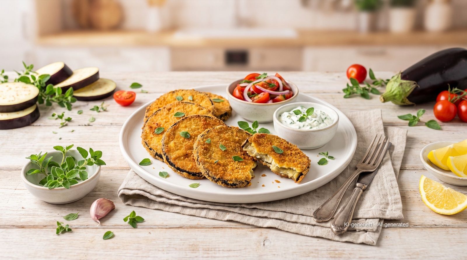 Breaded aubergine slices from the air fryer