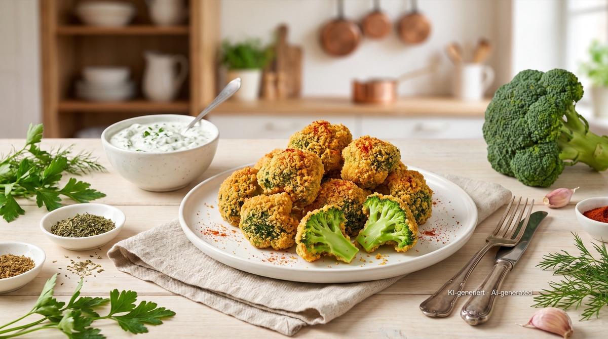 Gepaneerde broccoliroosjes uit de airfryer – Recept en afbeelding gemaakt met AI, redactioneel gecontroleerd
