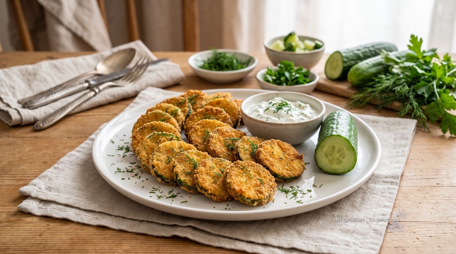 Panierte Gurkenscheiben aus der Heißluftfritteuse