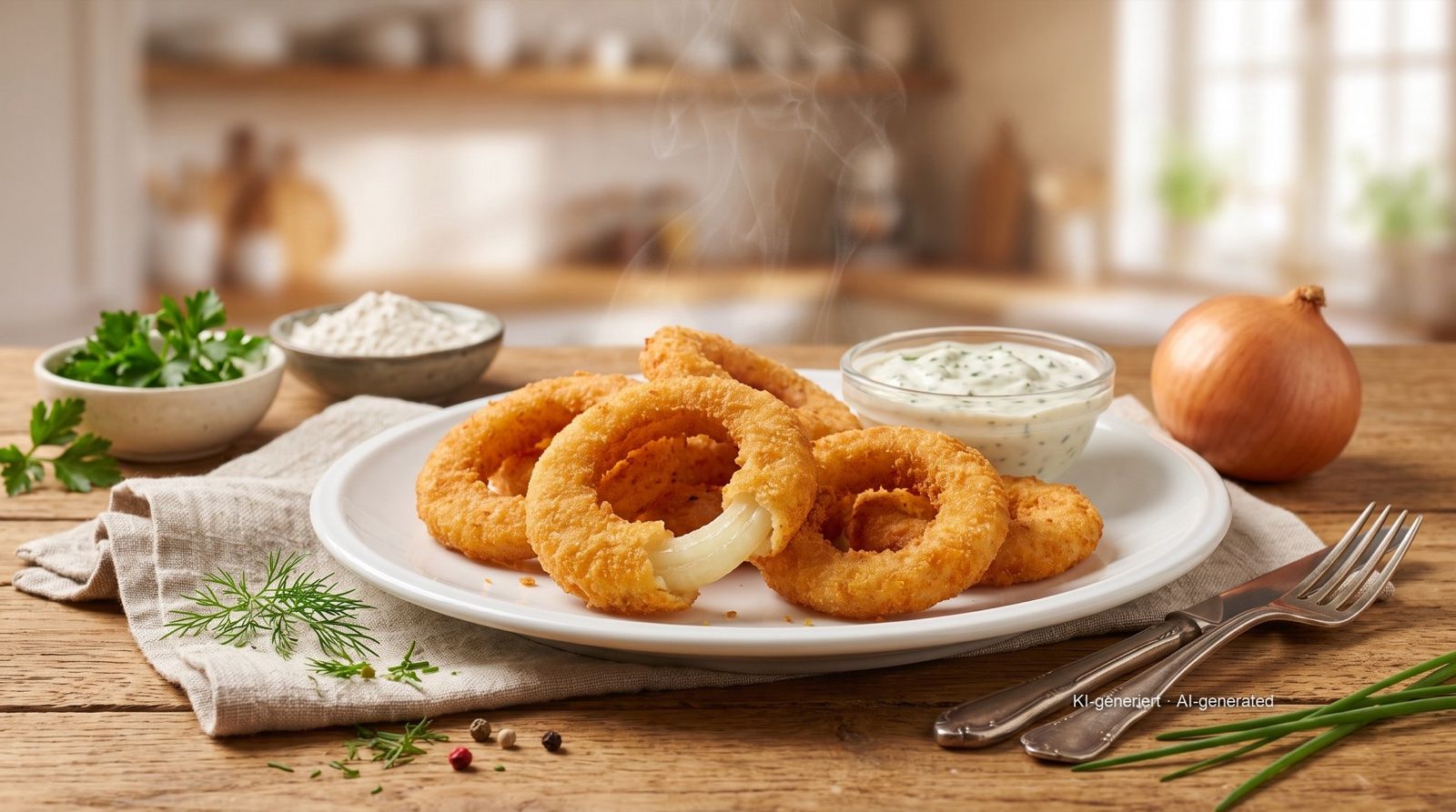 Cibulové kroužky v trojobalu z horkovzdušné fritézy