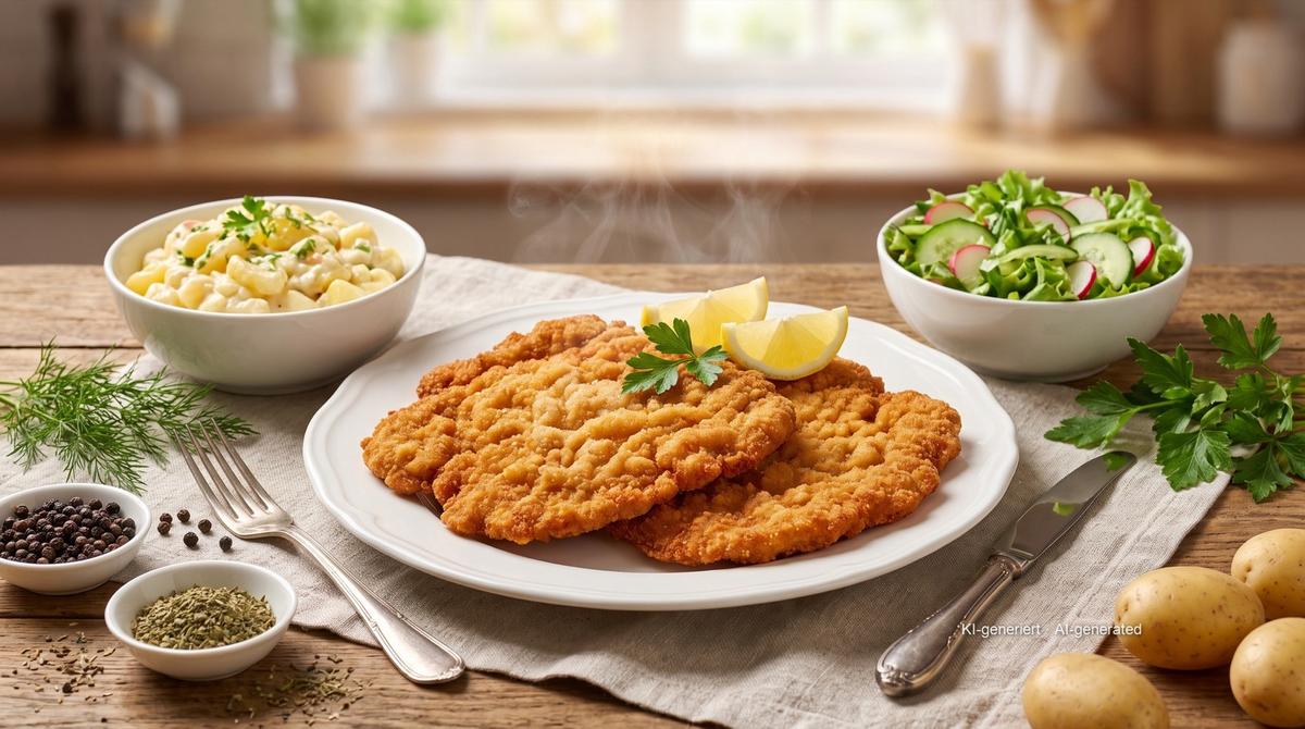 Paniertes Schweineschnitzel aus der Heißluftfritteuse – Rezept und Bild mit KI erstellt, redaktionell geprüft