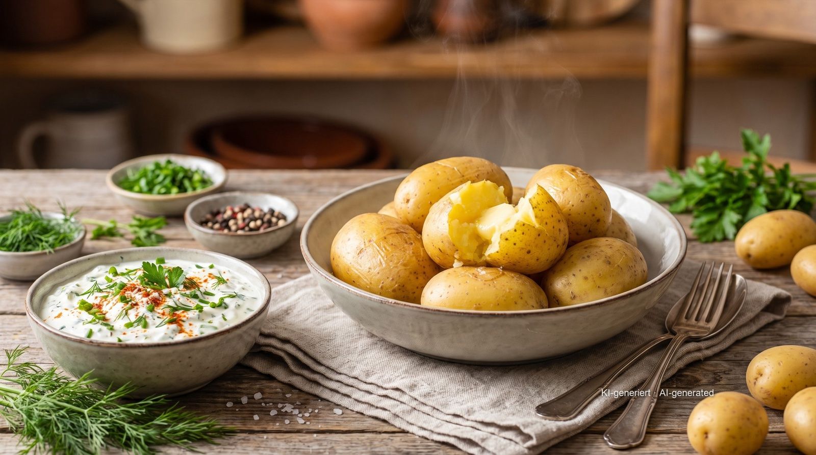 Pellkartoffeln mit Kräuterquark (potatoes in their skins with herb quark)