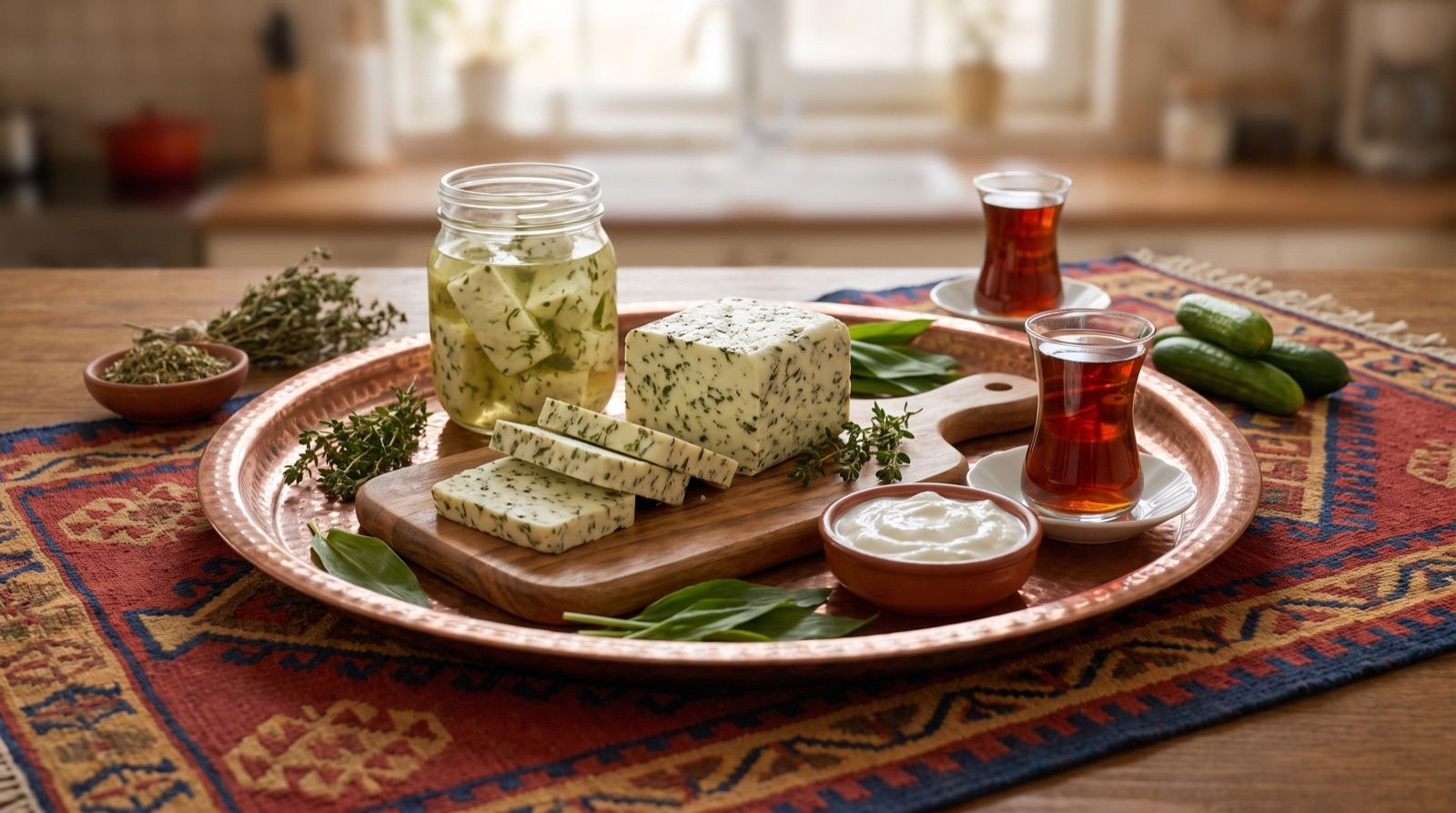 Penîrê giyayî — Van-style Herb Cheese with Wild Garlic and Thyme