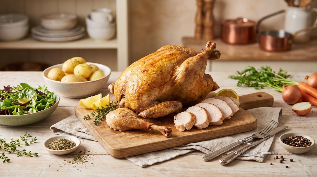 Celá perlička z horkovzdušné fritézy – Recept a obrázek vytvořeny pomocí AI, redakčně zkontrolovány