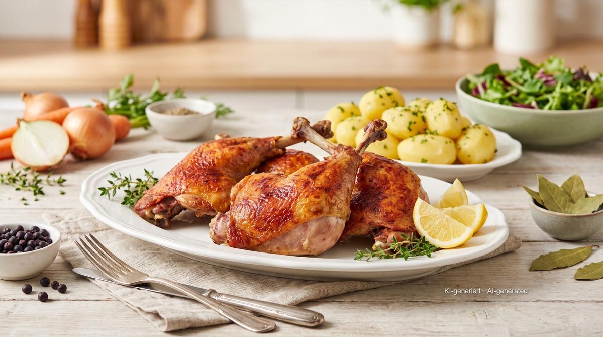 エアフライヤーで作るホロホロ鳥のもも肉ロースト – レシピと画像はAIで作成し、編集部が確認しています