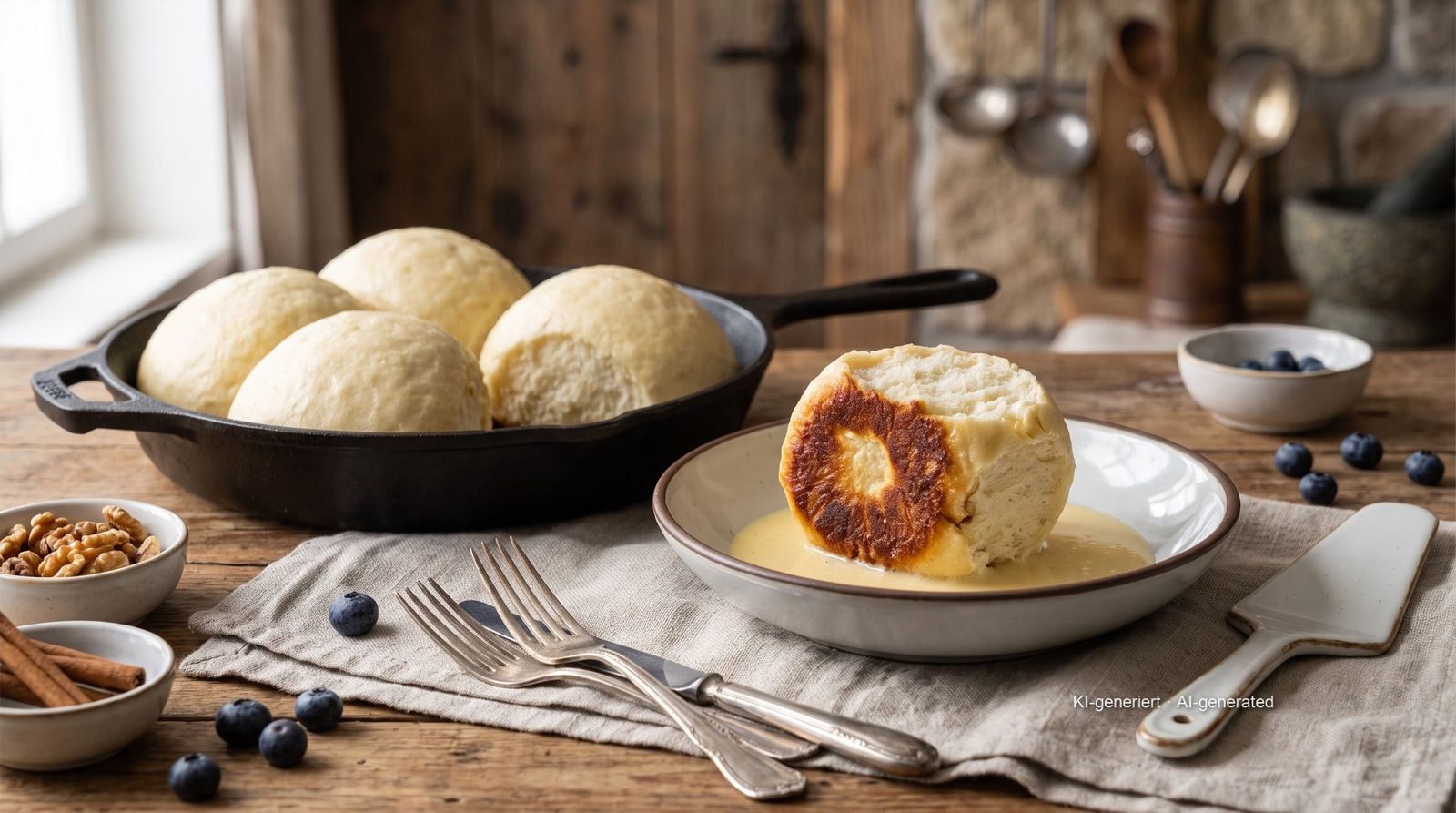 Pfälzer Dampfnudeln (Palatinate steamed yeast dumplings)