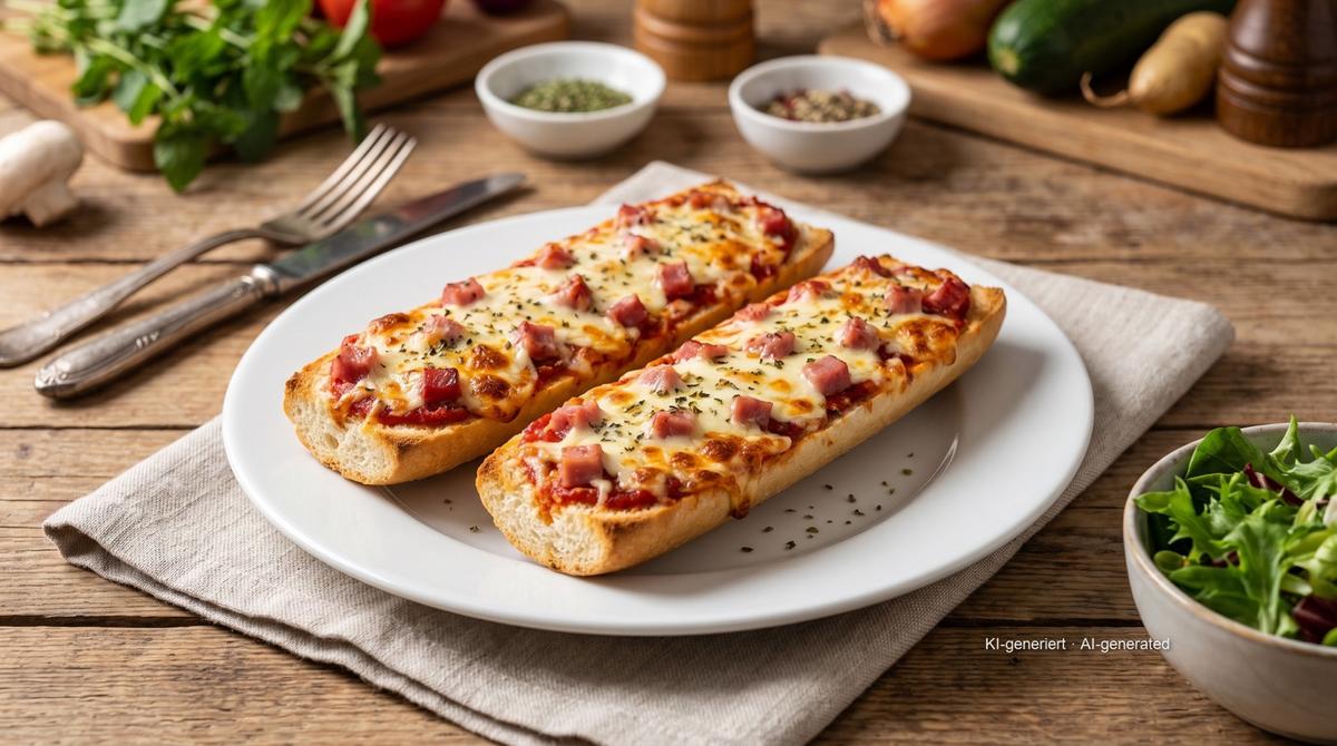 Pizzabaguette tiefgekühlt in der Heißluftfritteuse – Rezept und Bild mit KI erstellt, redaktionell geprüft
