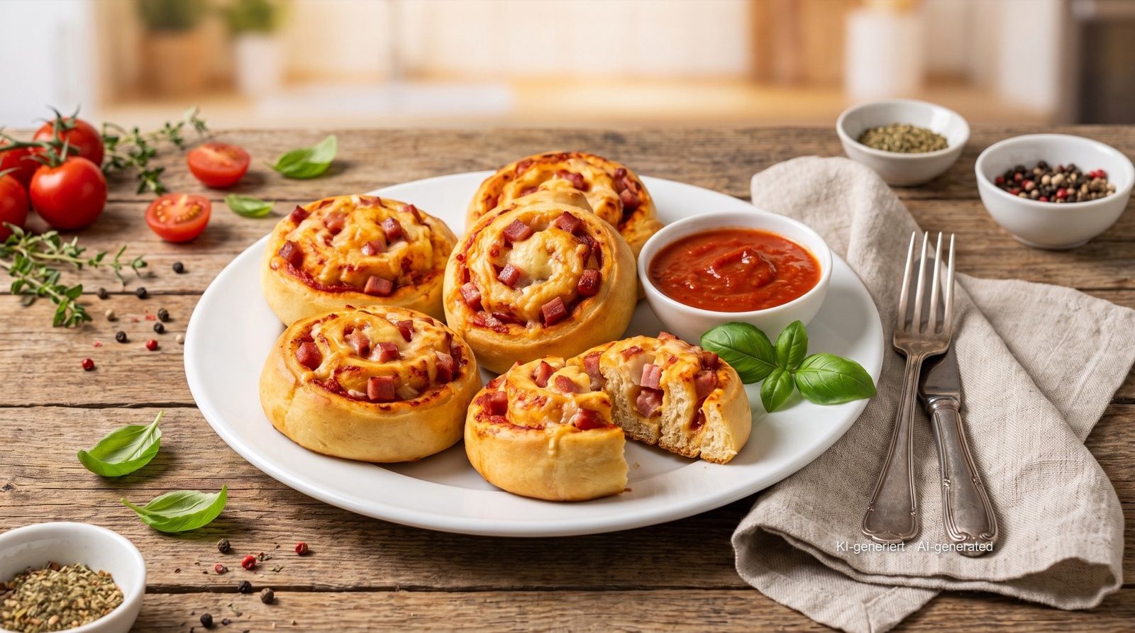 Pizza swirls made with yeast dough from the airfryer