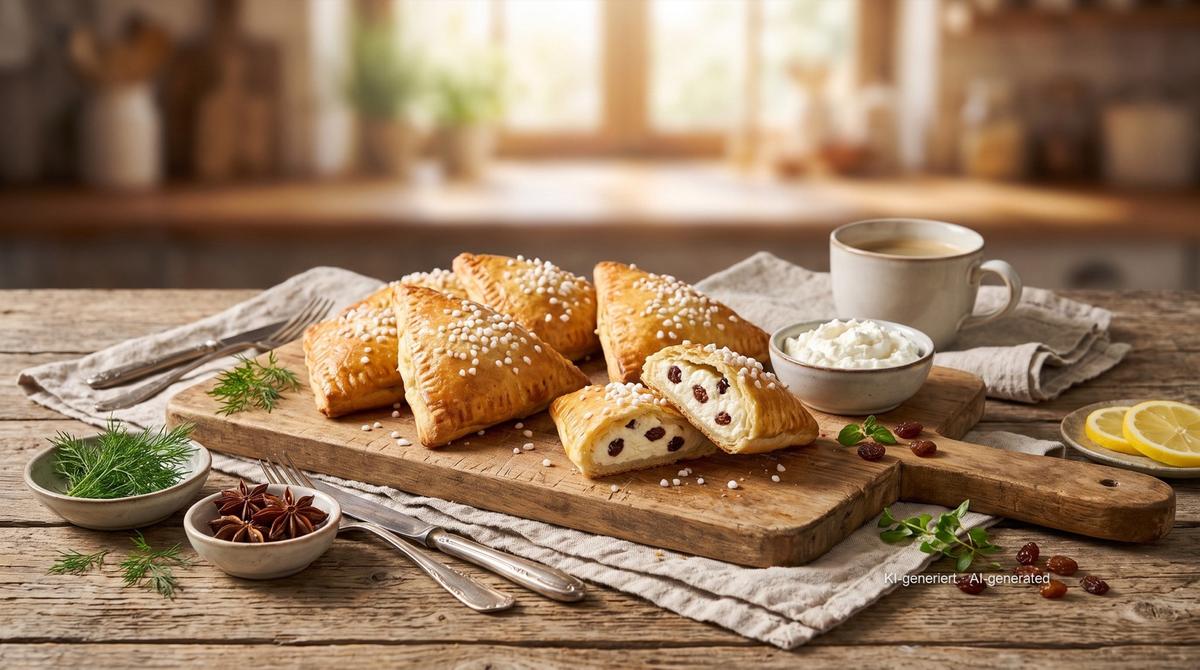 Tvarohové taštičky z horkovzdušné fritézy – Recept a obrázek vytvořeny pomocí AI, redakčně zkontrolovány