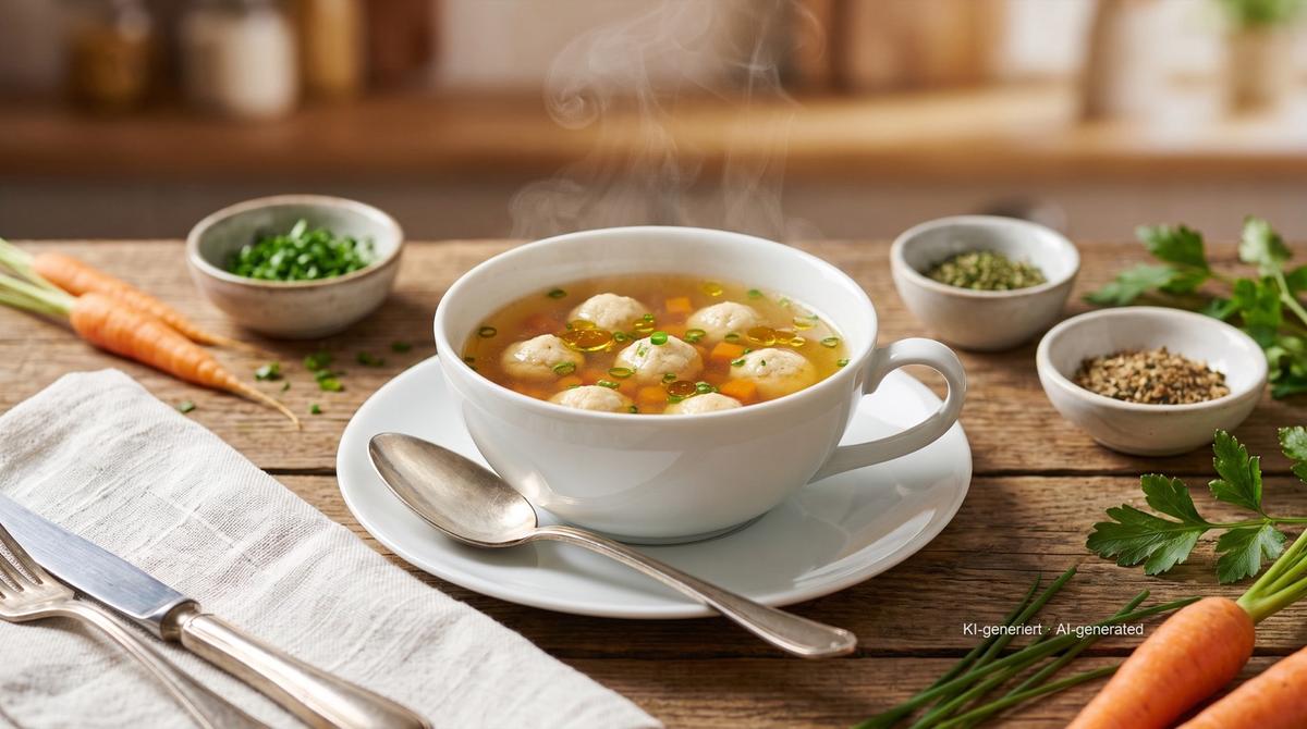 Runderbouillon met mergballetjes – Recept en afbeelding gemaakt met AI, redactioneel gecontroleerd