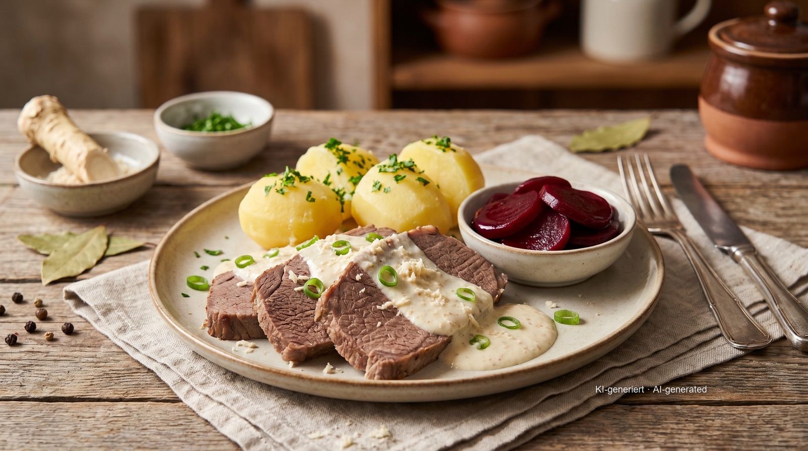 Gekookt rundvlees met mierikswortelsaus