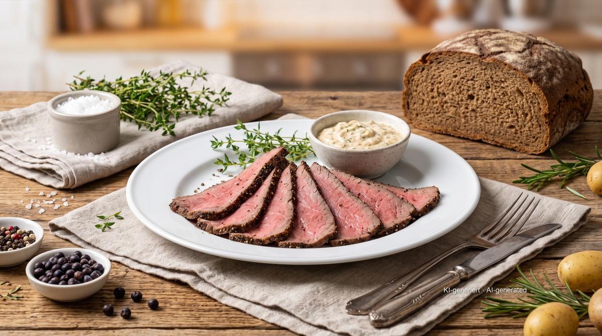 Roastbeef v celku z horkovzdušné fritézy – Recept a obrázek vytvořeny pomocí AI, redakčně zkontrolovány