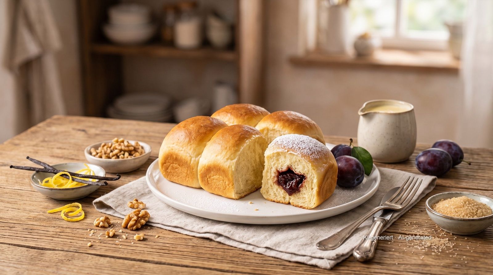 Rohrnudeln (sweet filled yeast buns) in a small dish from the airfryer