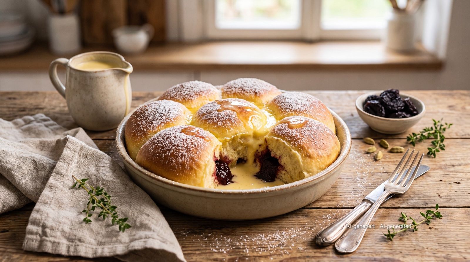 Rohrnudeln (Beierse gistbollen) met vanillesaus