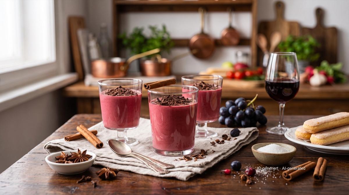 Krém z červeného vína – Recept a obrázek vytvořeny pomocí AI, redakčně zkontrolovány