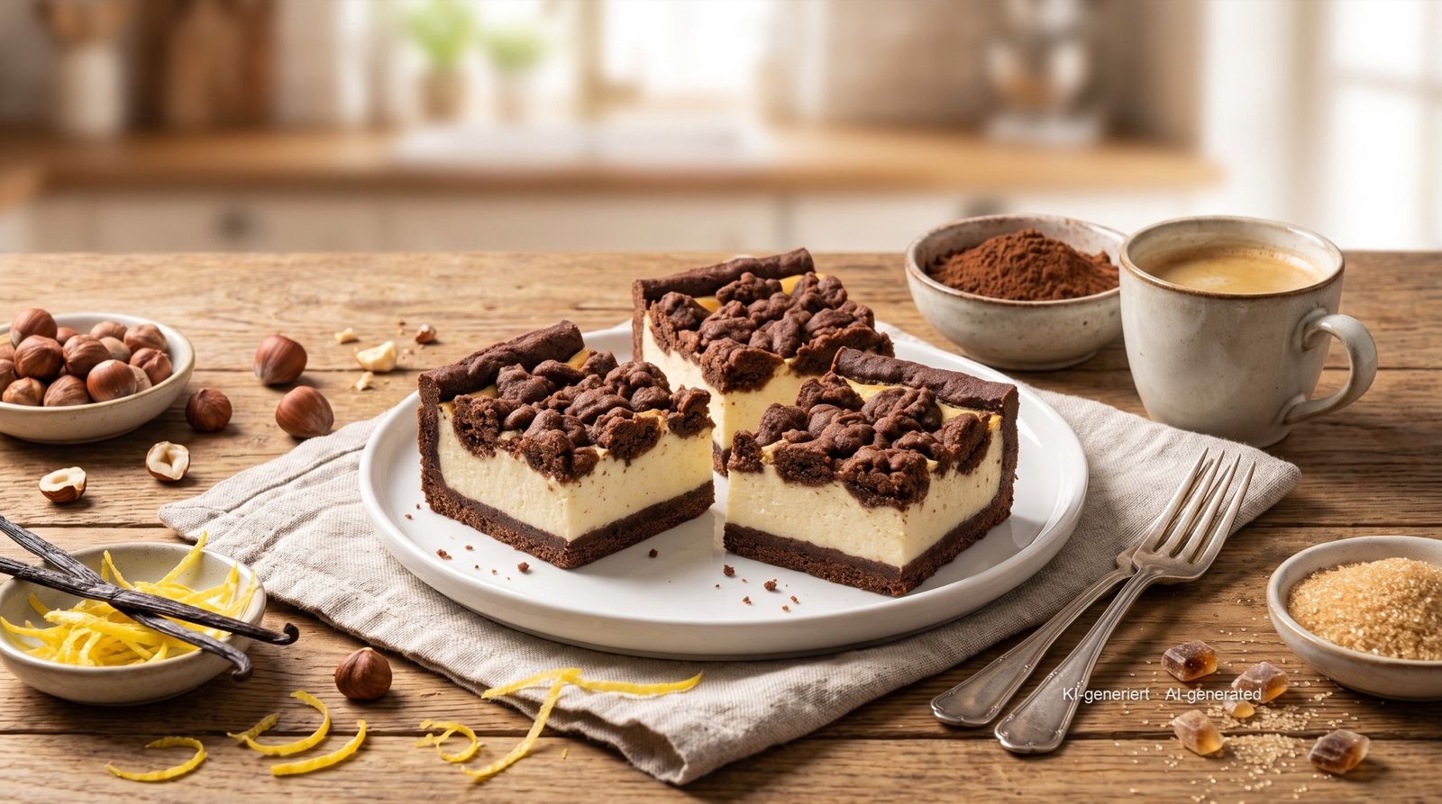 Russischer Zupfkuchen (tvarohový koláč s kakaovým těstem) v malé formě z horkovzdušné fritézy