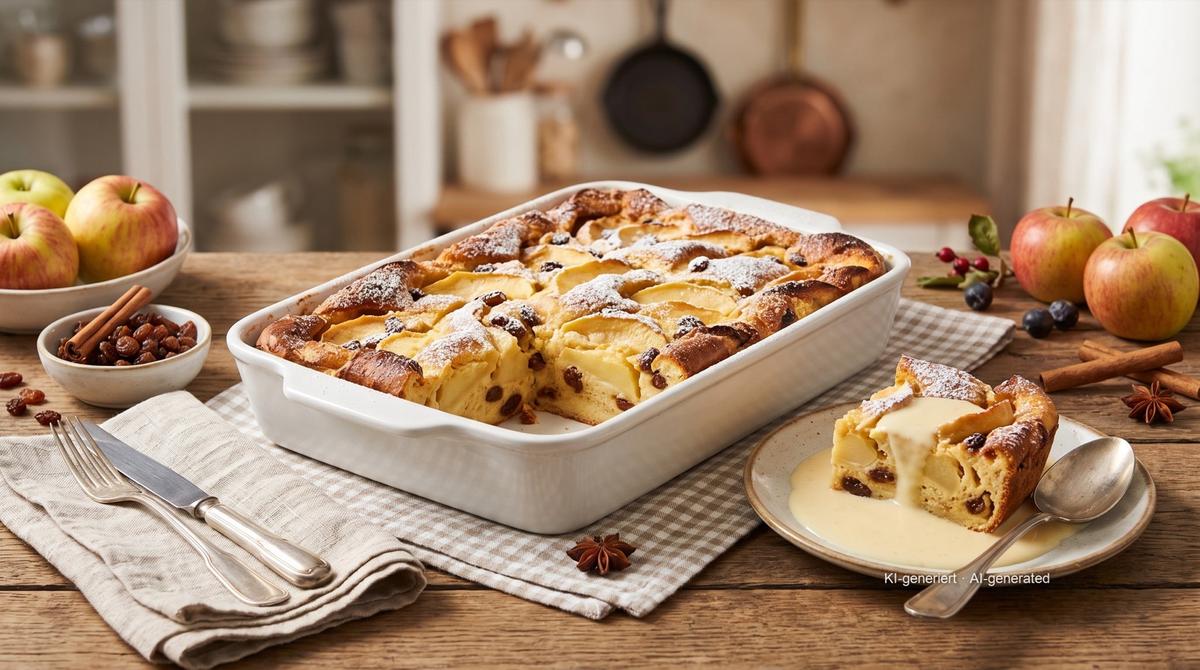 Sächsischer Bettelmann (saská jablečná žemlovka) – Recept a obrázek vytvořeny pomocí AI, redakčně zkontrolovány