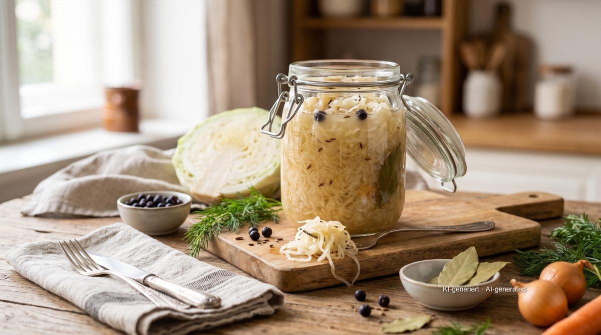 Zelfgemaakte zuurkool – Recept en afbeelding gemaakt met AI, redactioneel gecontroleerd