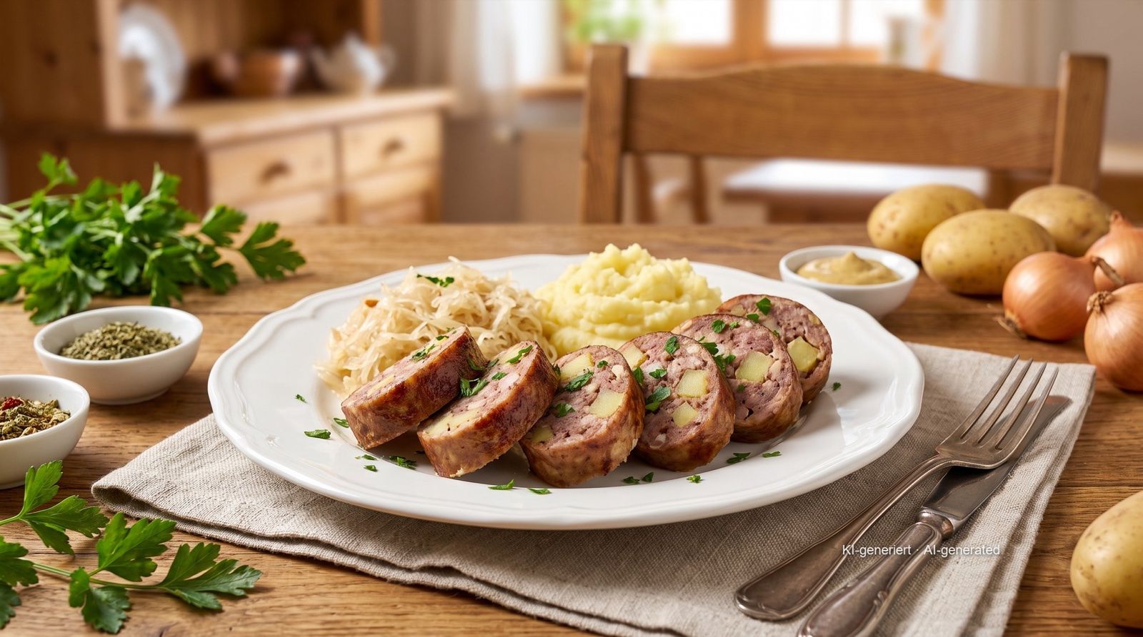 Saumagen slices (Palatinate stuffed pork stomach) from the airfryer