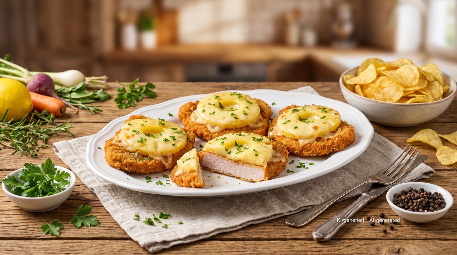 Schnitzel Hawaii aus der Heißluftfritteuse