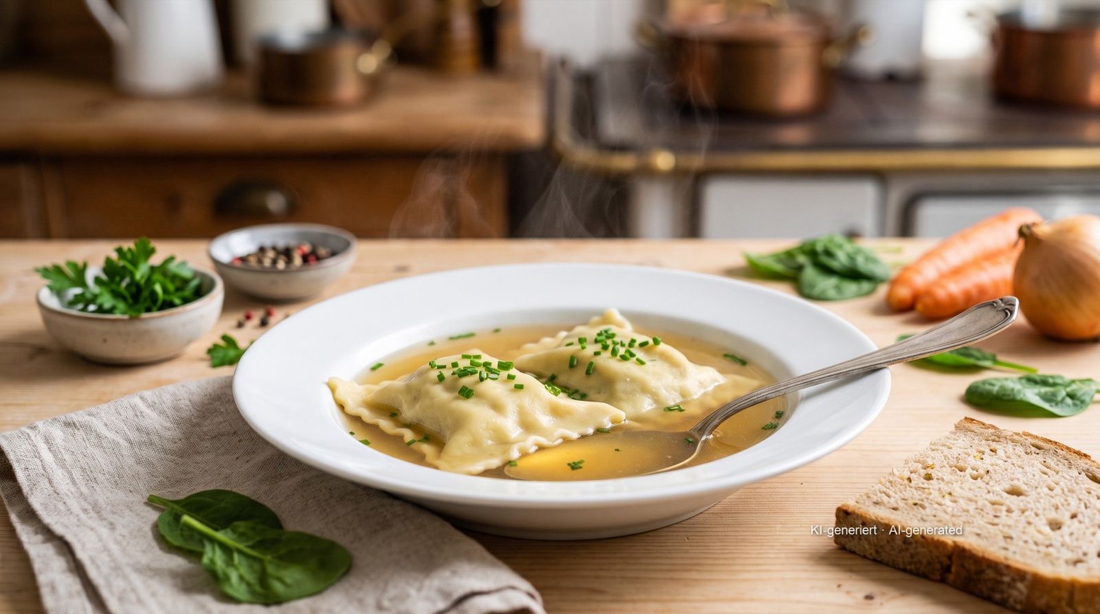Schwäbische Maultaschen in der Brühe (Swabian filled pasta in broth)