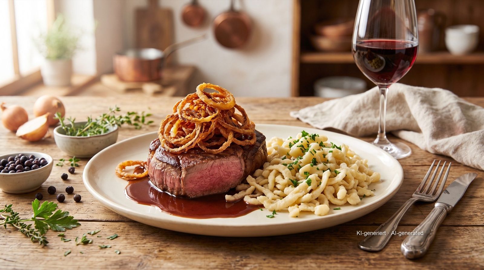 Schwäbischer Zwiebelrostbraten (Swabian steak with fried onions)