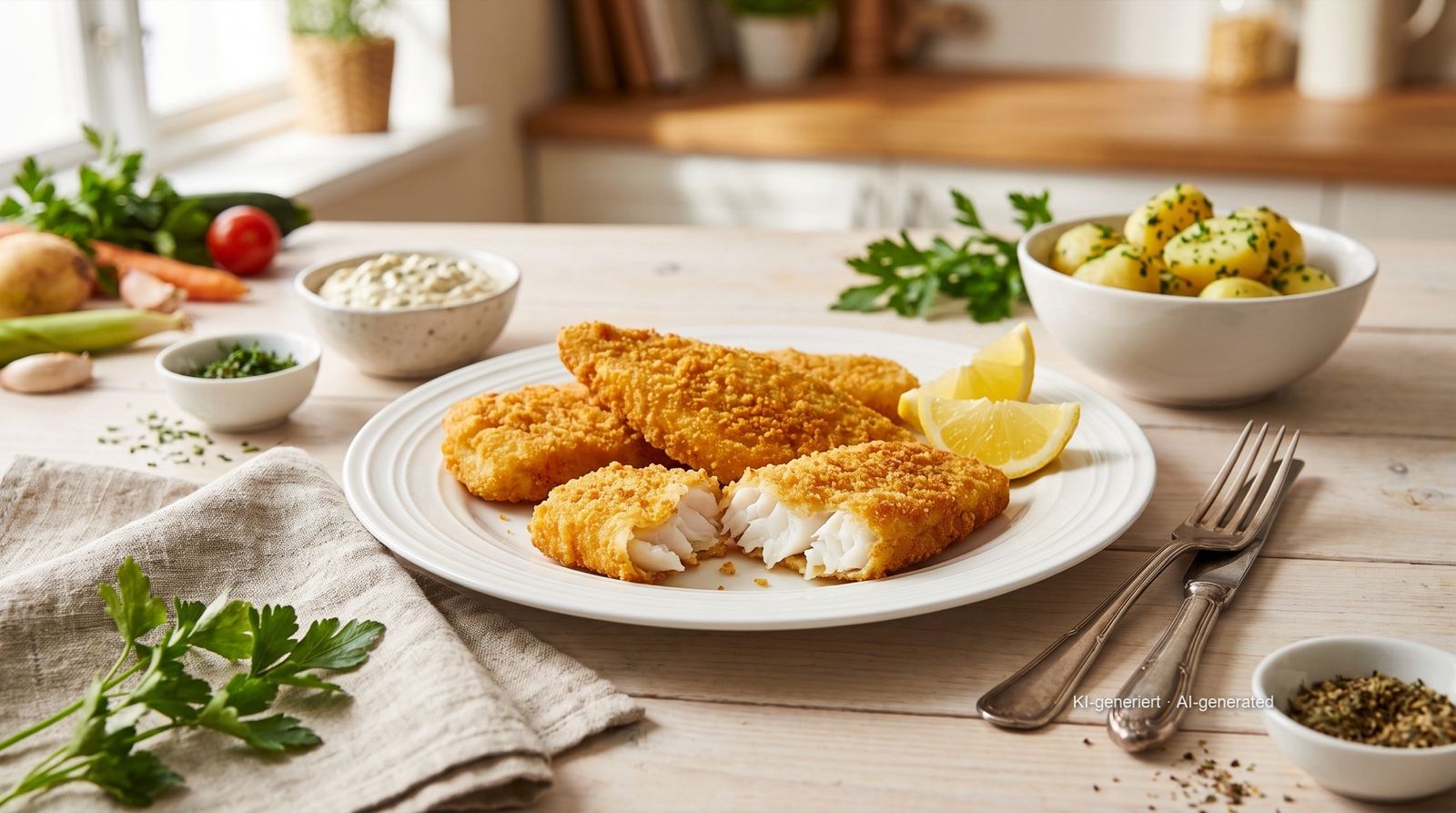 Seelachsfilet paniert aus der Heißluftfritteuse