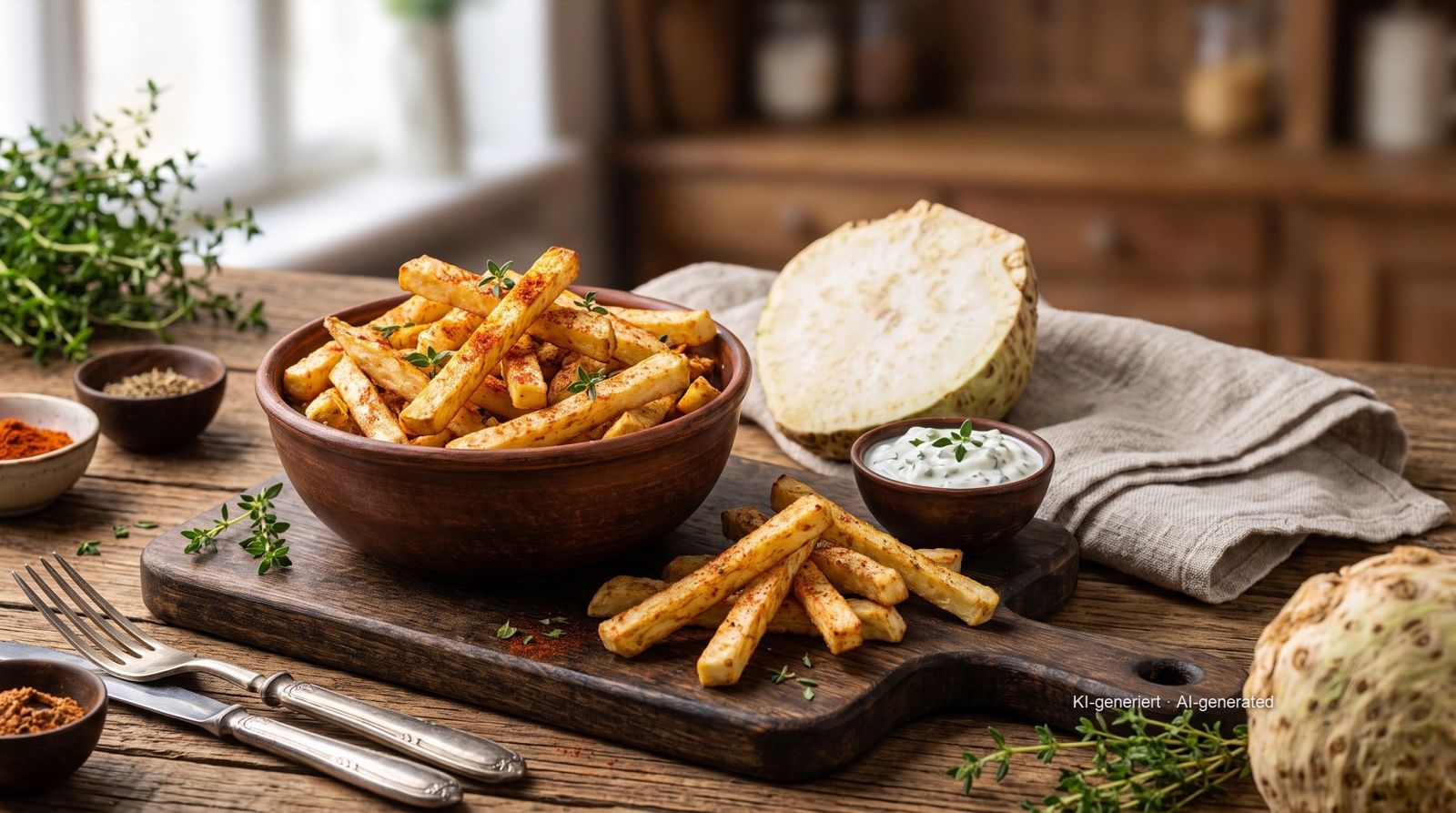 Celeriac fries from the air fryer