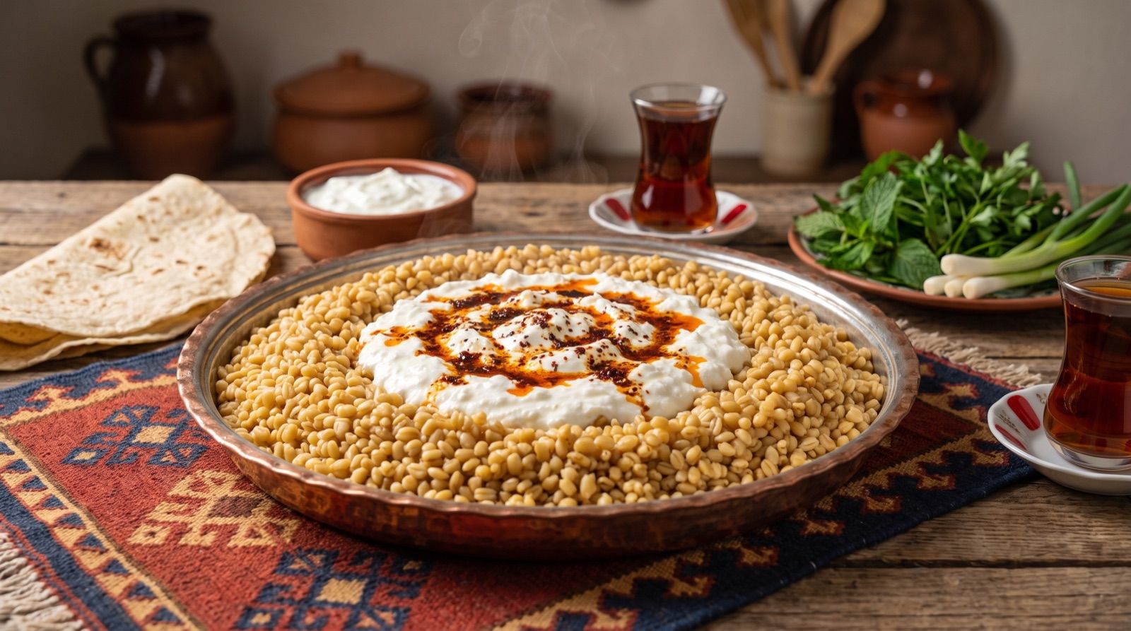 Serbidew — Boiled Cracked Wheat with Curd Cheese and Paprika