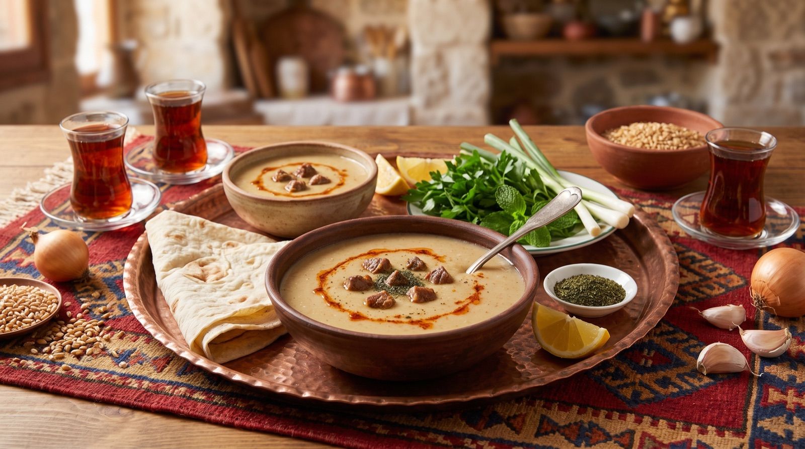 Simindirik — Weizengrützesuppe mit Qawirme