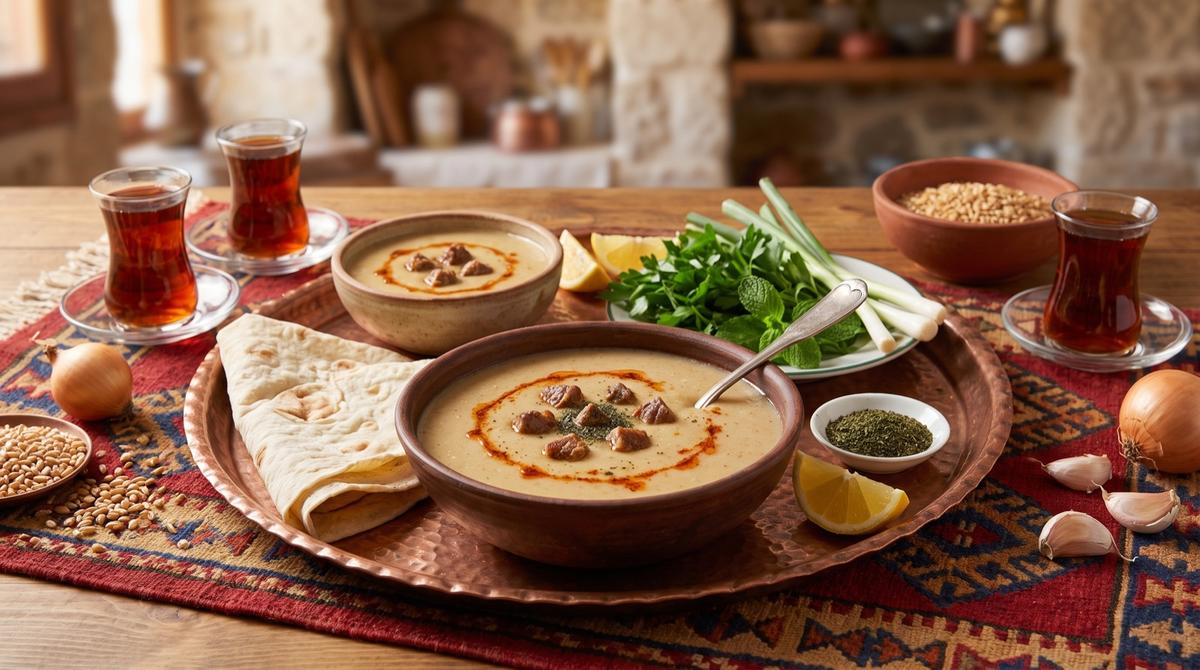 Simindirik — Weizengrützesuppe mit Qawirme – Rezept und Bild mit KI erstellt, redaktionell geprüft