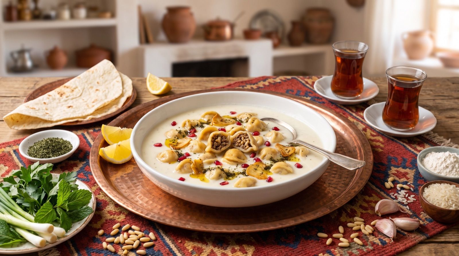 Şîşperek — Teigtaschen mit Hackfleisch in warmer Joghurtsuppe