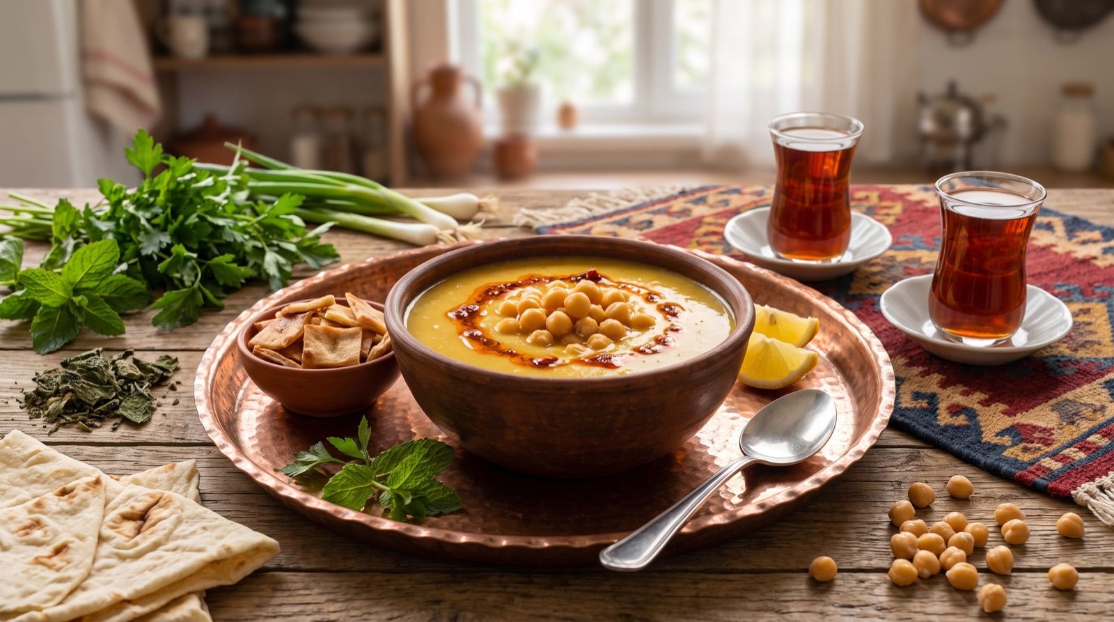 Şorbeya nokan — Kichererbsensuppe mit Kurkuma