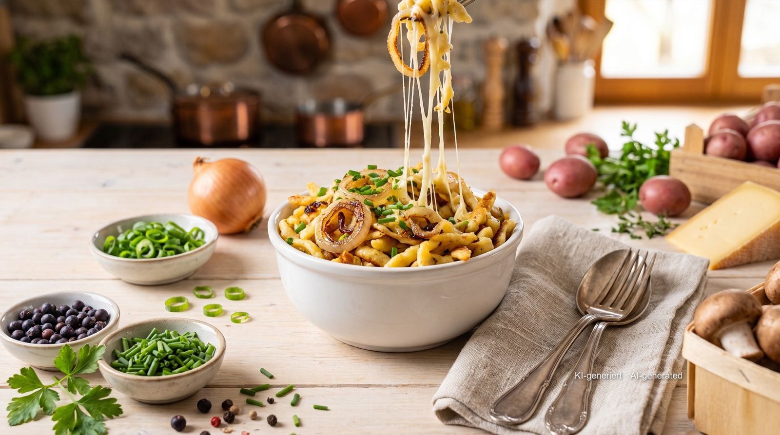 Spätzle vom Vortag knusprig aus der Heißluftfritteuse – Rezept und Bild mit KI erstellt, redaktionell geprüft