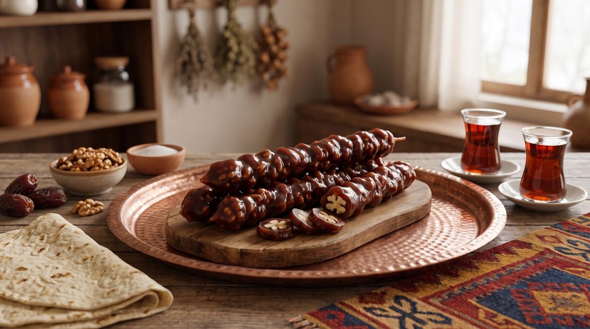 Sucuk — Walnussketten in eingedicktem Traubensaft – Rezept und Bild mit KI erstellt, redaktionell geprüft