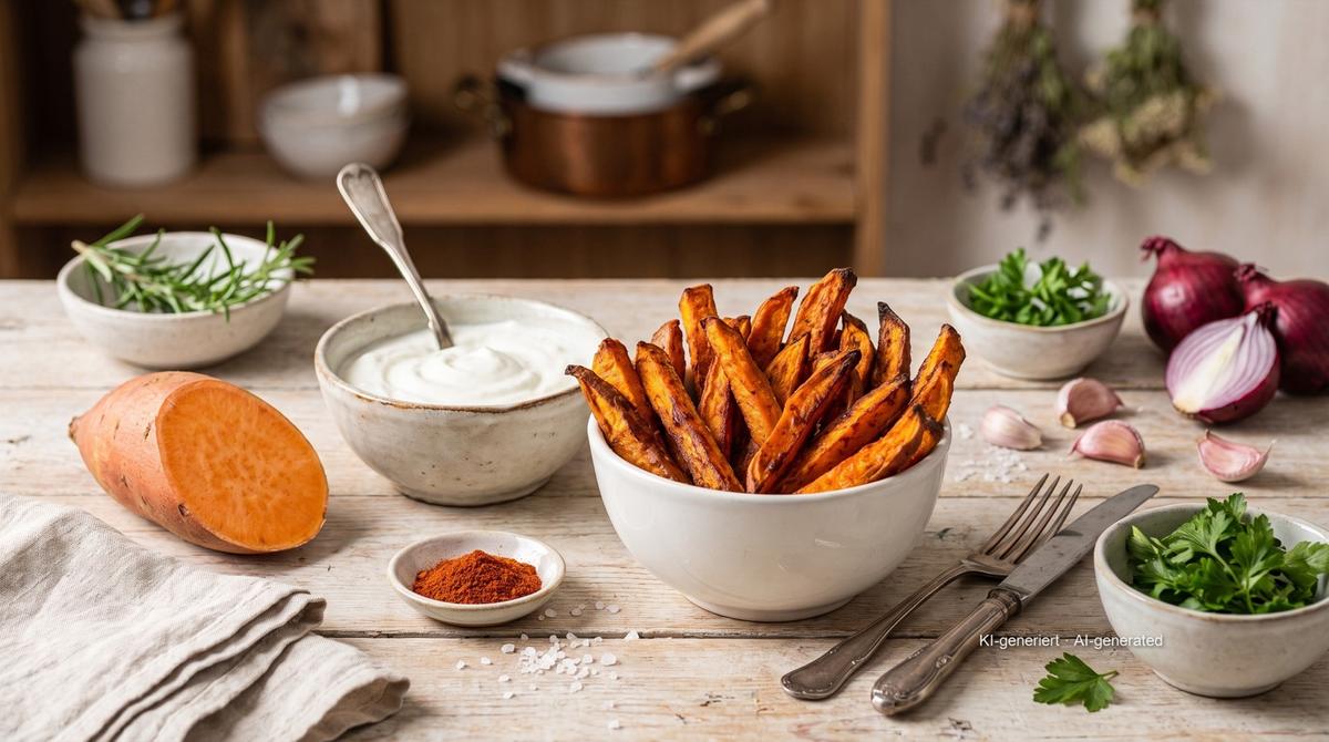 Patatas fritas de boniato en airfryer – Rezept und Bild mit KI erstellt, redaktionell geprüft