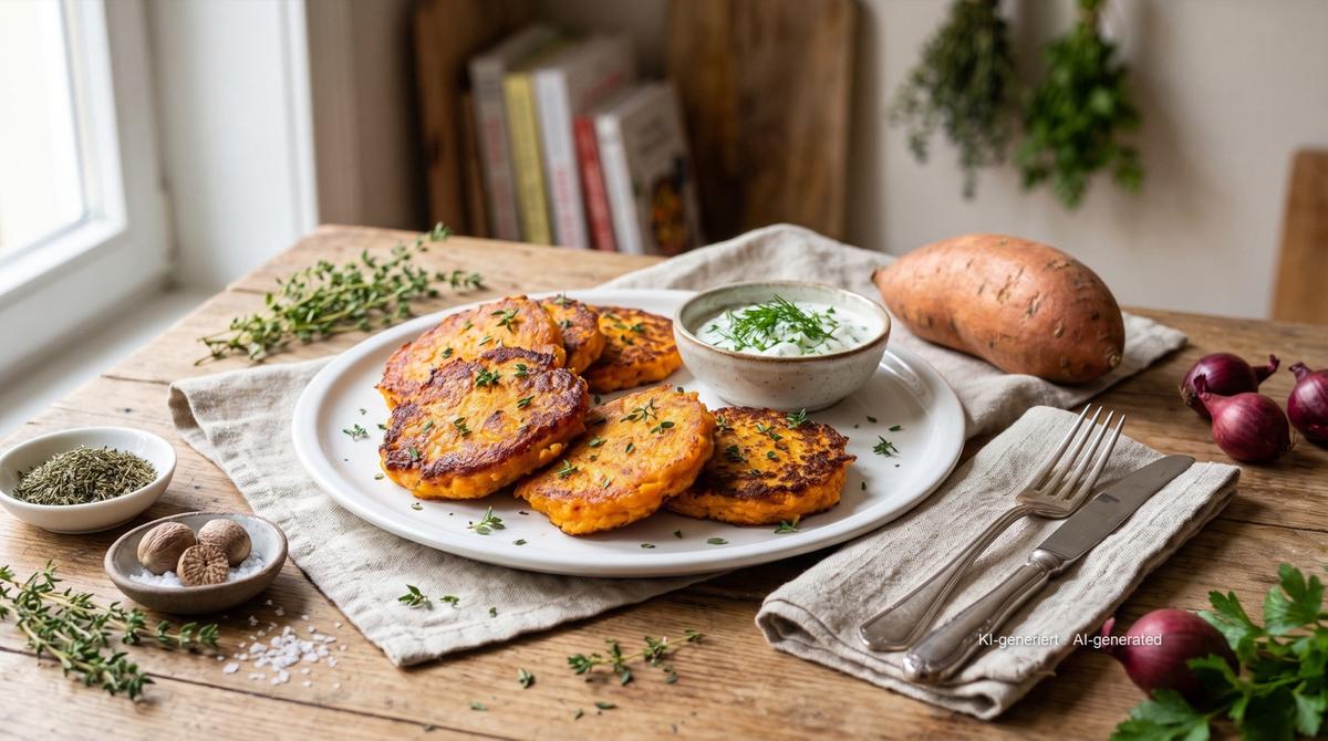 Rösti de boniato en airfryer – Rezept und Bild mit KI erstellt, redaktionell geprüft