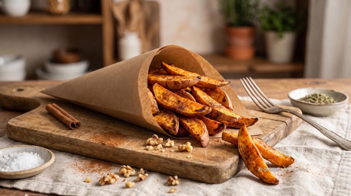 Gajos de boniato con canela en airfryer – Rezept und Bild mit KI erstellt, redaktionell geprüft