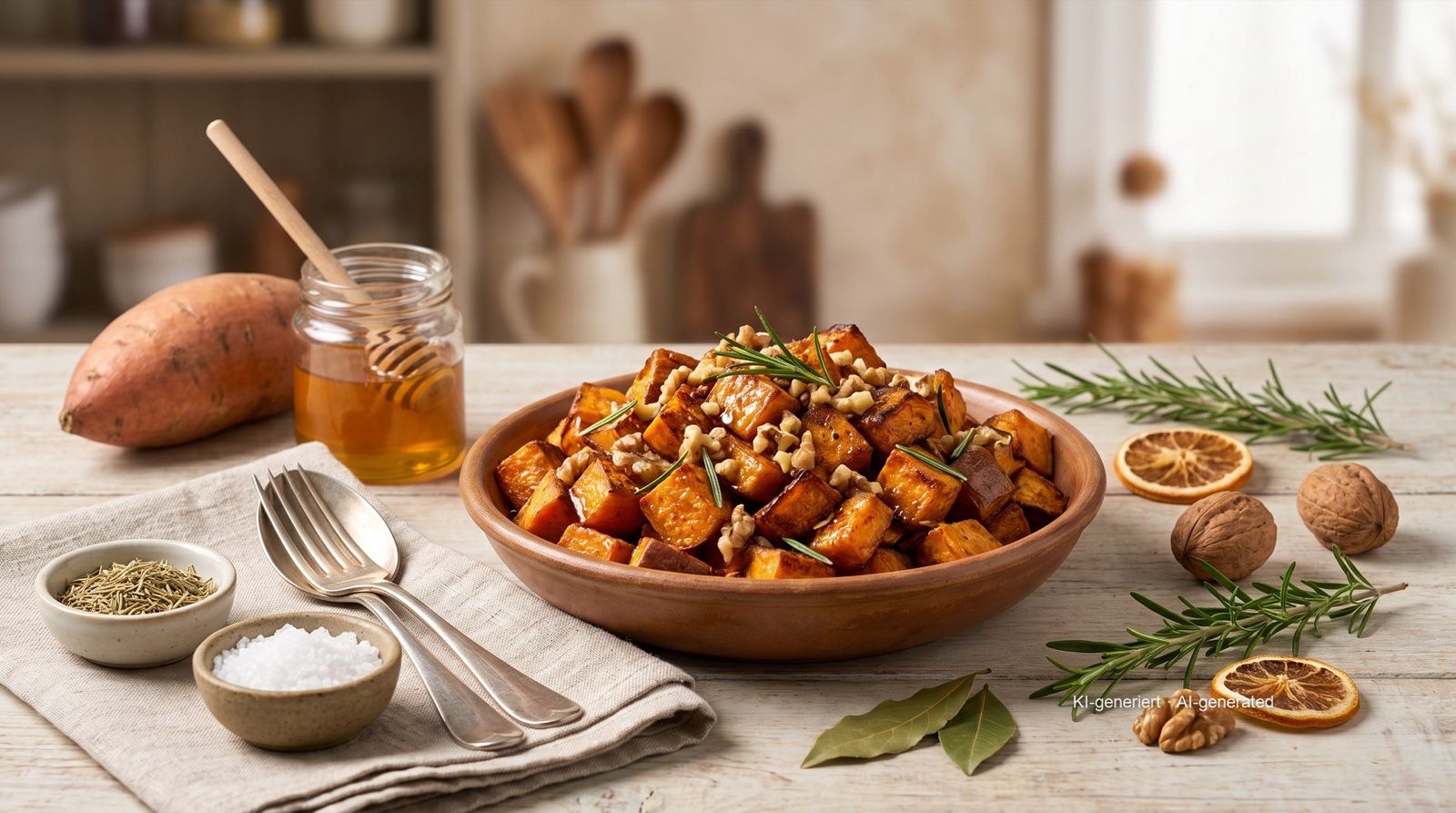 Sweet Potato Cubes with Rosemary and Honey from the Airfryer