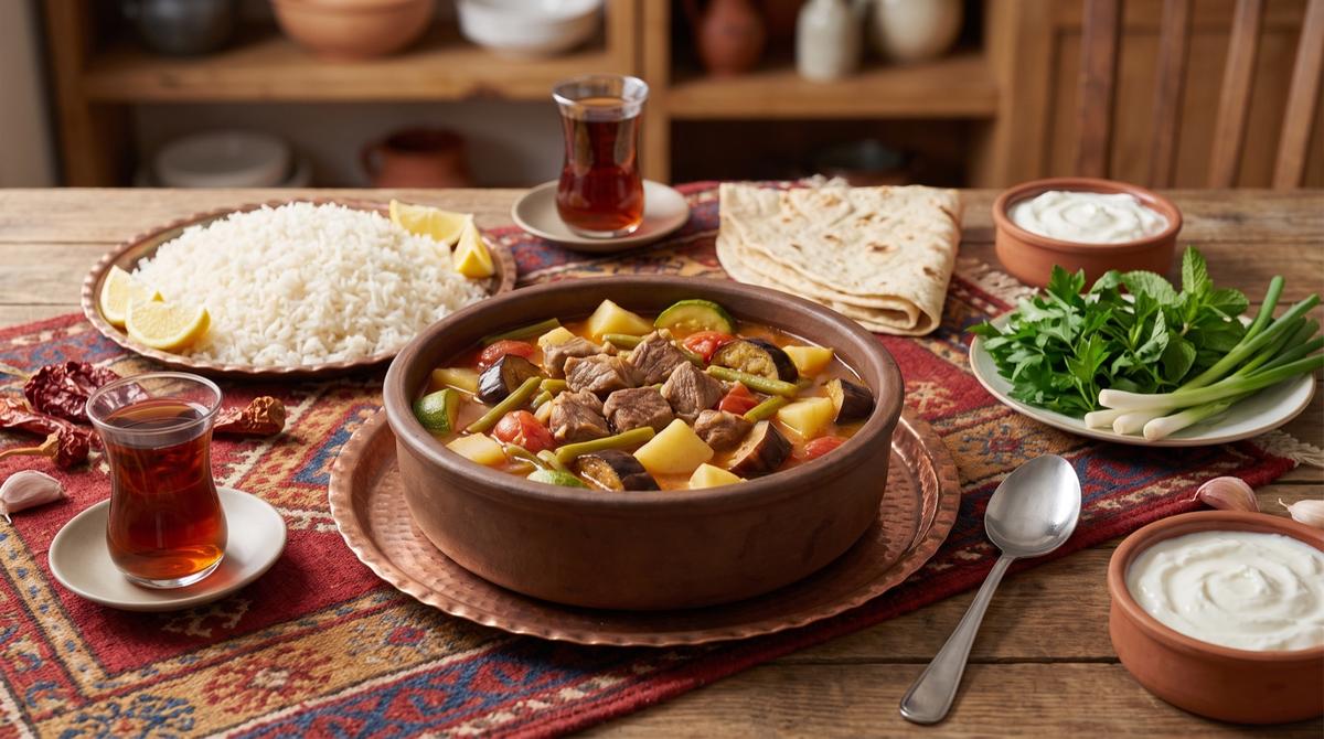Tirşik nach Qamischli-Art — säuerlicher Sommergemüse-Eintopf mit Lamm – Rezept und Bild mit KI erstellt, redaktionell geprüft