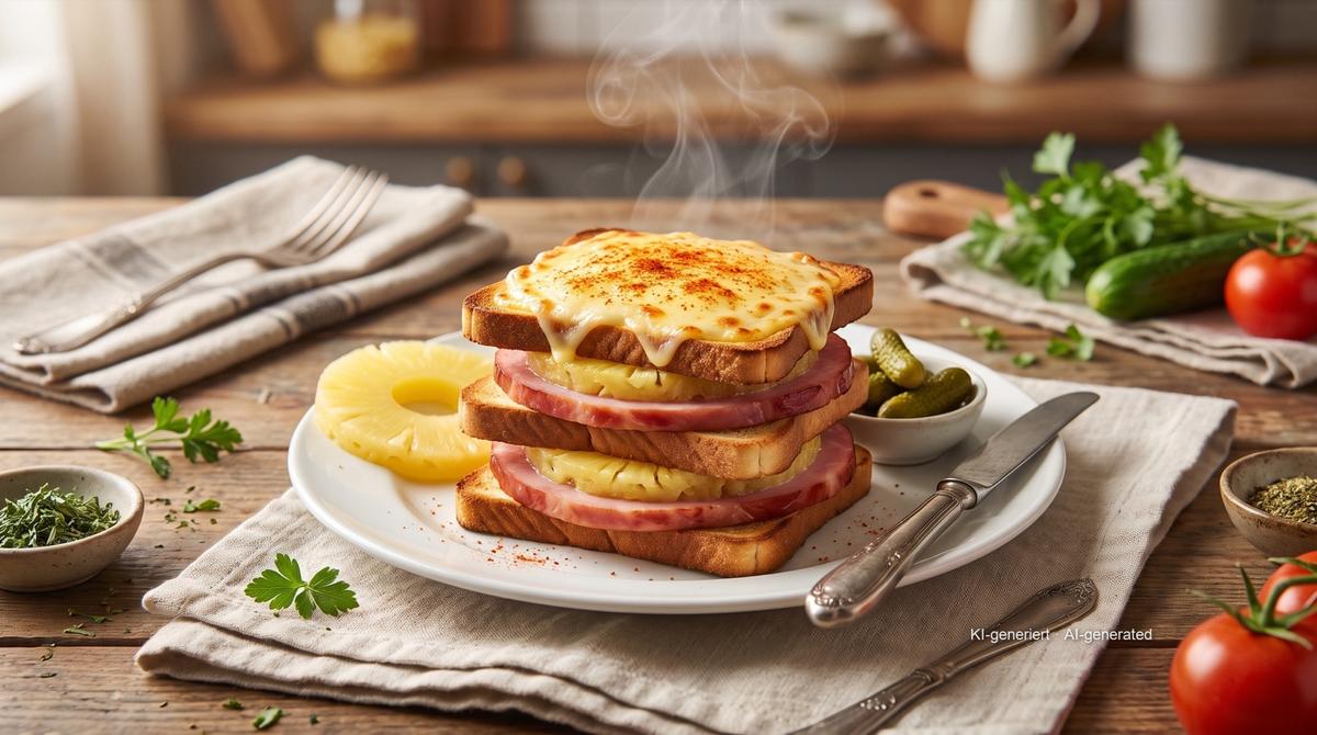 Toast Hawaii aus der Heißluftfritteuse – Rezept und Bild mit KI erstellt, redaktionell geprüft