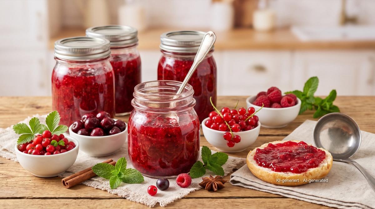 Vierfruchtkonfitüre – Rezept und Bild mit KI erstellt, redaktionell geprüft