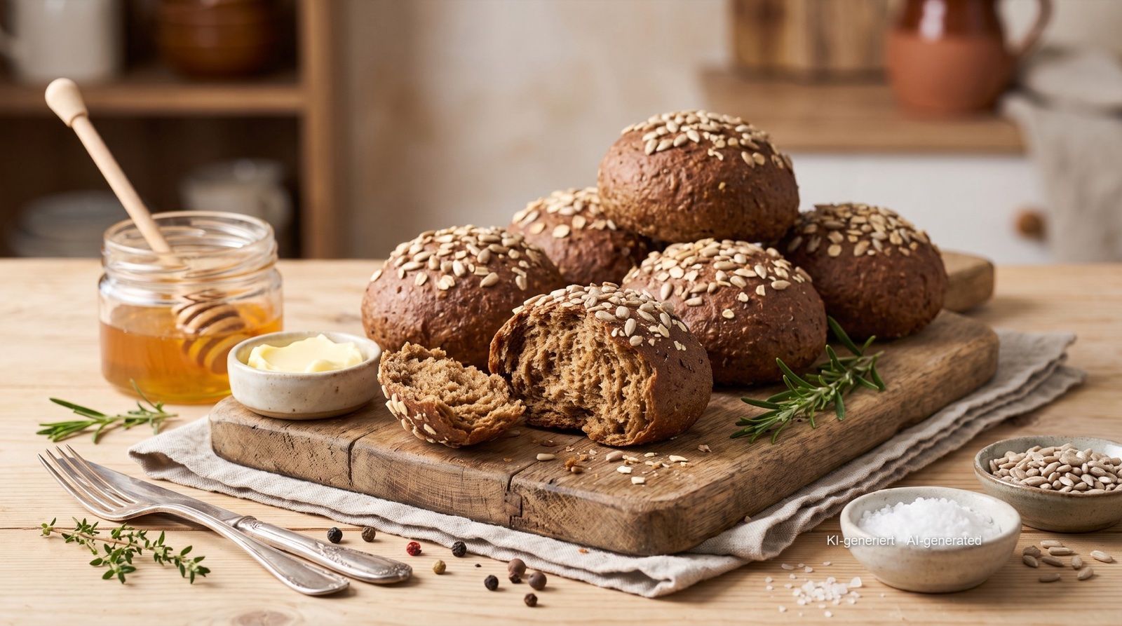 Vollkornbrötchen selbst backen aus der Heißluftfritteuse