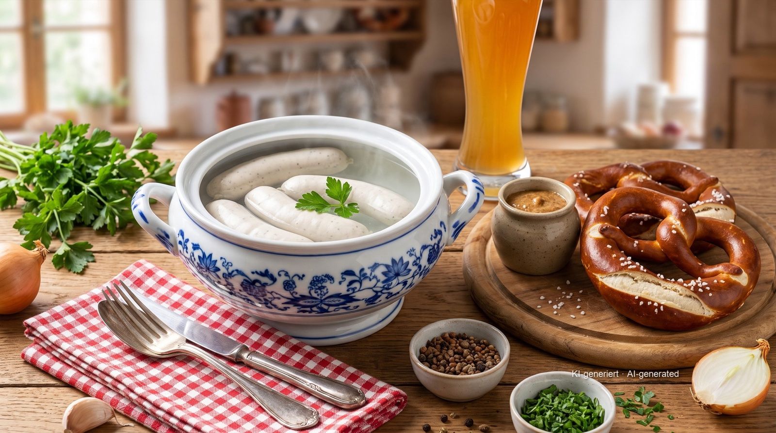 Weißwürste mit süßem Senf und Brezen