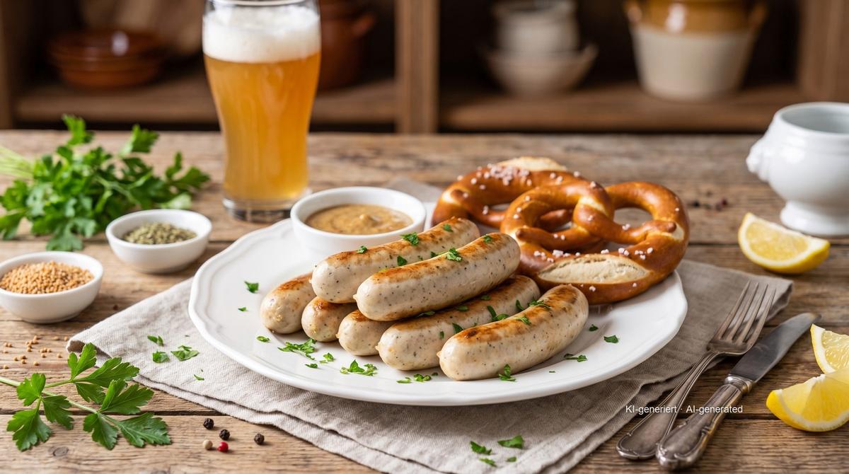 Weißwurst knusprig gebraten aus der Heißluftfritteuse – Rezept und Bild mit KI erstellt, redaktionell geprüft