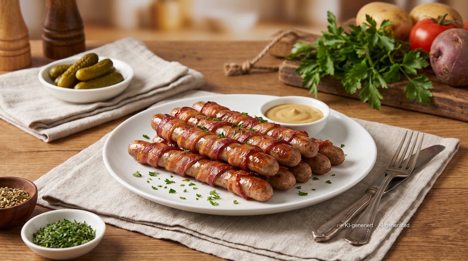 Wiener Würstchen im Speckmantel aus der Heißluftfritteuse