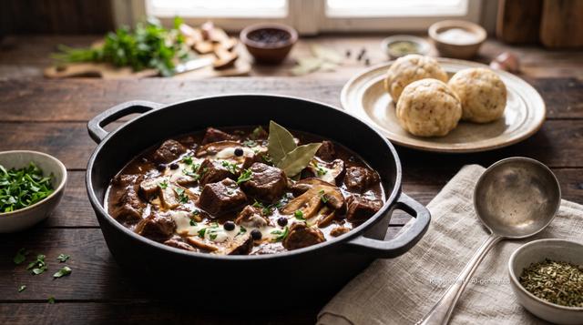 Wildschweingulasch mit Steinpilzen