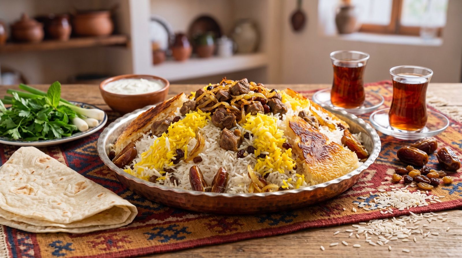 Yekawe — Reis mit Qawirme, Rosinen und Datteln